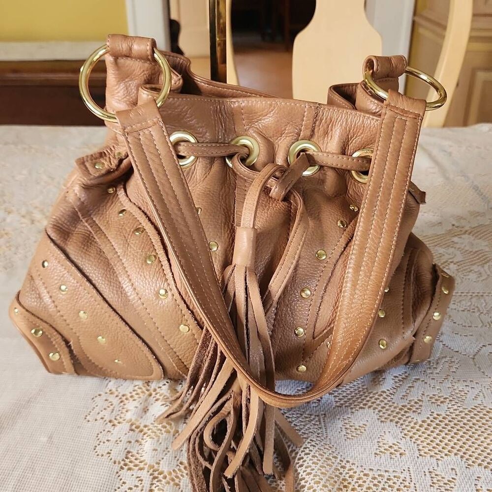 Vintage Bulga tan studded leather hobo bag